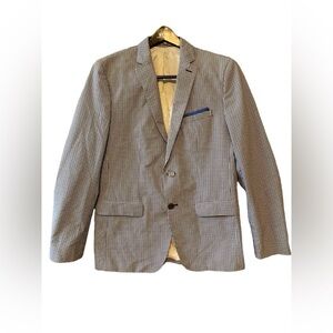 Zara tailored Fit Men’s Checkered Bleu&White Blazer Size 42 with elbow Patches